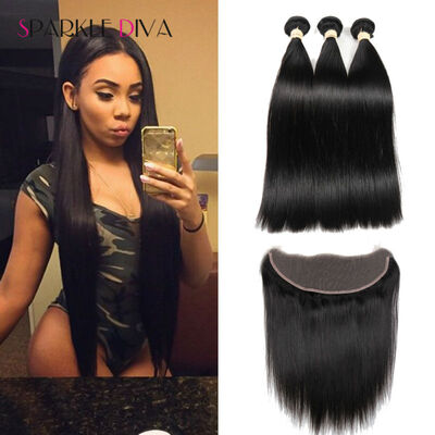 

8A Ear To Ear Lace Frontal Closure With Bundles Peruvian Straight Virgin Hair With Closure Cheap Human Hair With Frontal Closure