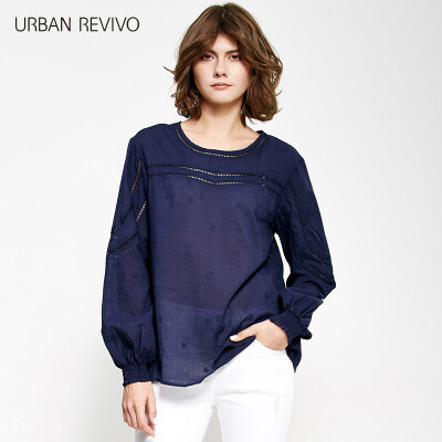 

UR Women's simple wild cuffs casual woven hood shirt YL09S2CN0003 blue