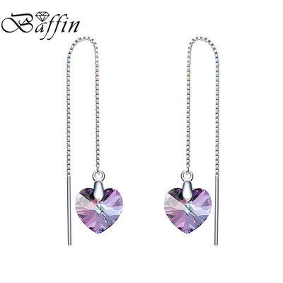 

BAFFIN 925 Sterling Silver Long Chain Dangle Earrings Line Fashion Jewelry For Women Crystal From SWAROVSKI Heart Pendant