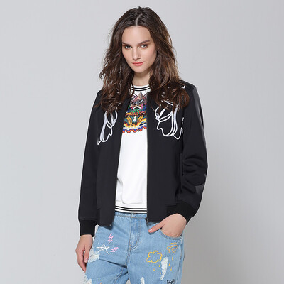 

Mark Huafei Women 2017 Autumn new craft embroidery short jacket tide sweater chemical fiber jacket 426312027030 black