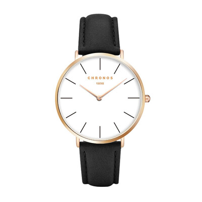 

CHRONOS Watch Men Women Rose Gold Silver Casual Quartz-Watch Leather Watch Simple Elegant Clock