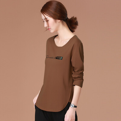 

City plus CITYPLUS 2017 autumn new women&39s letter print round neck loose loose cotton shirt long sleeve T shirt CWTC178261 brown L