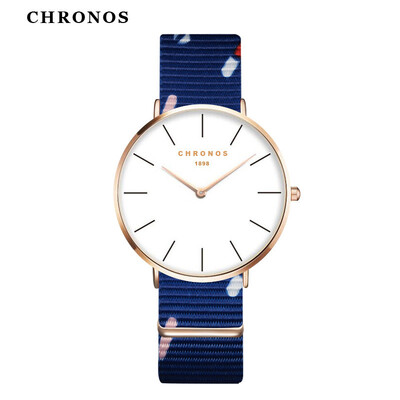 

Женские модные часы 2017 Мужские часы из нейлона CHRONOS Rose Gold Ladies Элегантные часы Мужские Простые наручные часы