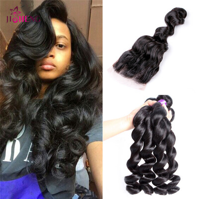 

8A Brazilian Virgin Human Hair Wave Loose Wave Hair With 4*4 Lace Closure Remy Hair Extensions