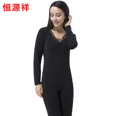 

HengYuanXiang women's thin warm thermal underwear set with V collar, lace