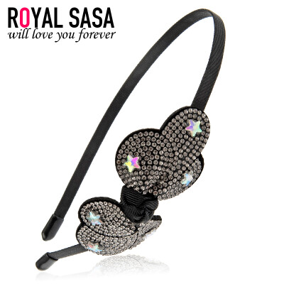 

Royal Sasa headdress hair accessories pressure hair headband artificial leather imitation crystal stars headband elegant gray