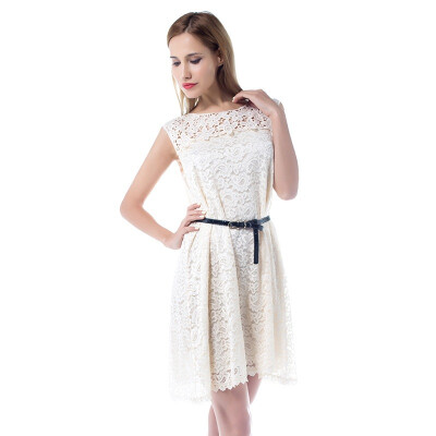 

Summer new hollow out sleeveless loose short lace dress