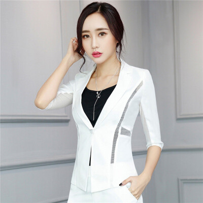 

Women Single Button Blazer Half Sleeve Hollow Out Design Casacos Femininos Basic Jackets Candy Color Female Blazers Suits
