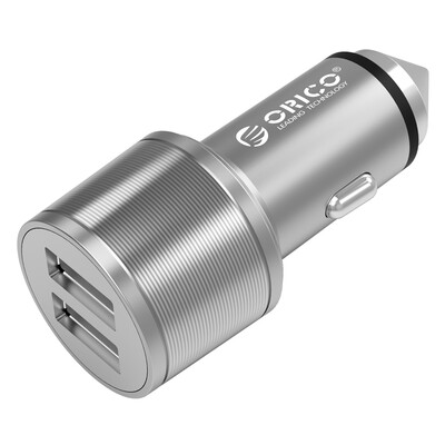 

ORICO UCI-2U Двухпортовый USB Автомобильное зарядное устройство Металлический безопасный молот Зарядный порт 2.4A Общая мощность 15.5W Silver