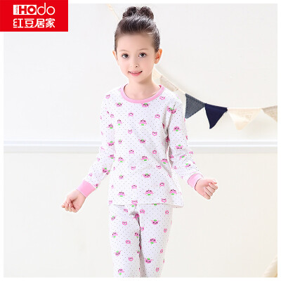 

Hodohome home children's underwear set boys and girls base section autumn clothes Qiuku pure cotton low round neck pajamas suit rose red 130/70