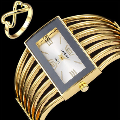 

2017 Fashion Women Dress Watch Роскошный бренд из нержавеющей стали Наручные часы с 18-каратным золотым кольцом Дамы Eelgant Clock