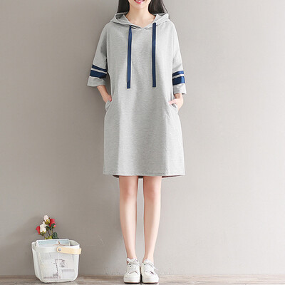 

City plus CITYPLUS 2017 women's fall new literature and art loose casual hit big color long hooded sweater CWWY177153 gray M