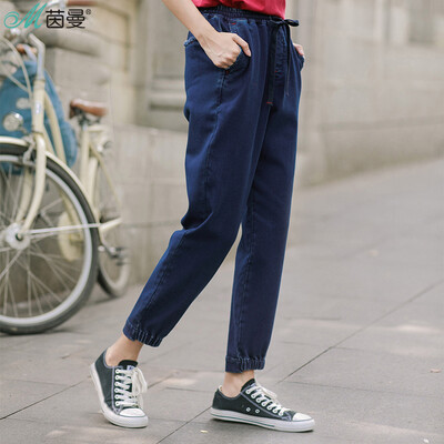 

INMAN) 2017 autumn new dark blue lace with casual jeans women loose foot pants 1873333235 denim blue