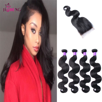 

8A Body Wave Human Hair Bundles With Closure Indian 4 bundles Human Hair With 4*4 Lace Closure