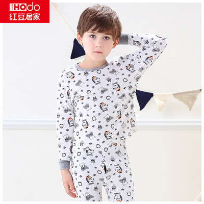

Hodohome home children&39s underwear set boys&girls base section autumn clothes Qiuku pure cotton low round neck pajamas suit rose red 13070