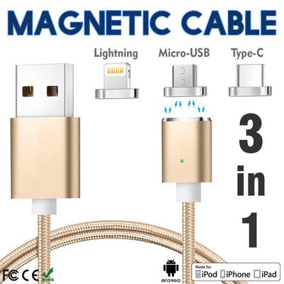 

Keymao Magnetic Phone Kabel Data Type-C Charger Cable 3-in-1 Micro USB for iPhone 7 7 plus 6 6s Plus iPad Samsung S6 S7 S8 plus
