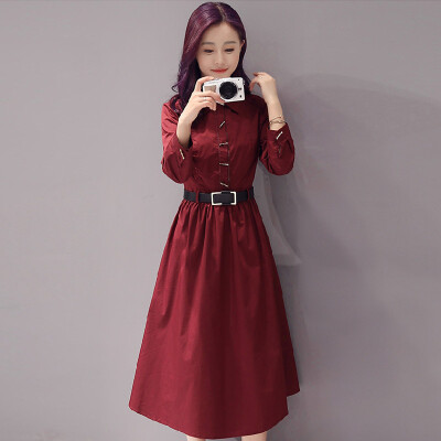 

A pond morning 2017 autumn long sleeve dress female Slim bottoming skirt S71R0579A3M wine red