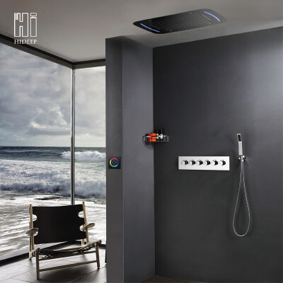 

HIDEEP Luxury copper brass inwall bathroom Bath & Shower Faucets hidden concealed rainfall led 7 way shower set