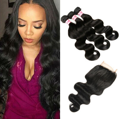 

Grade 8A peruvian body wave with closure Sparkle Diva hair With Closure 3PCS Peruvian wet&wavy human hair with closure