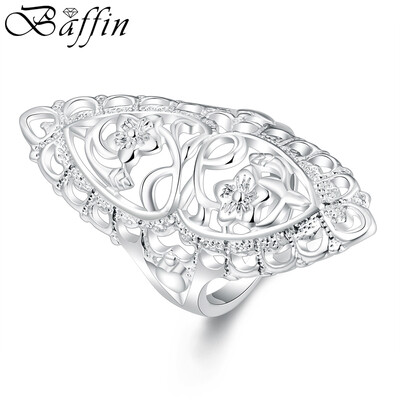

Hot Fashion Vintage Big Hollow Ring Silver Plated Statement Ring Jewelry For Women Wedding Party Accessories