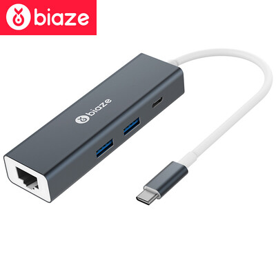 

BIAZE Type-C к USB разветвитель + PD зарядный порт Gigabit Ethernet HUB концентратор конвертер Apple, ноутбук MacBook Pro серый металлический элемент ZH20-