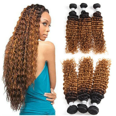 

7A Virgin Malalysian Deep Wave Human Hair Weave 3 Bundles Two Tone 1B 30 Unprocessed Virgin Deep Culry Wave in Total 300g
