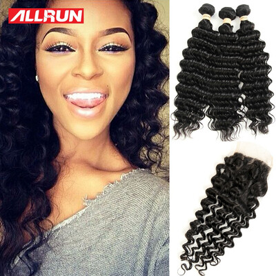 

Brazilian Deep Wave With Closure 3 Bundles With Closure Deep Wave Brazilian Hair With Closure Brazilian Deep Curly Virgin Hair