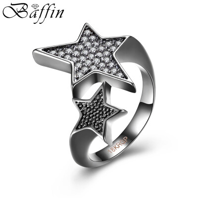 

BAFFIN Vintage Black Gun Plated Stars Ring Made With Cubic Zirconia Women Party Jewelry