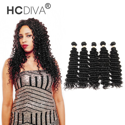 

HCDIVA Brazilian Deep Wave Hair 5 Bundle Deal 100% Real Human Hair Wavy #1B Natural Black 8inch -28 inch in Stock Wholesale price