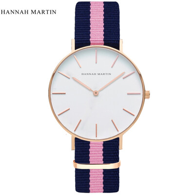 

Men Women Dress Watches Luxury Brand Hannah Martin Fashion Nylon Casual Sport Quartz Watch Simple Clock