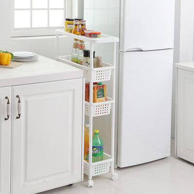 

Space workshop kitchen bathroom storage rack floor rack mobile belt wheel gap frame four layers white FX65110