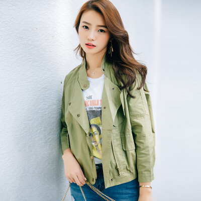 

A pond morning 2017 Korean version of the new autumn thin section simple short jacket female S73R0004AA42S army green