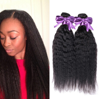 

3 bundles Brazilian Kinky Straight Hair Weave Yaki Human Hair Extensions 8A Unprocessed Virgin Italian Yaki Straight Hair