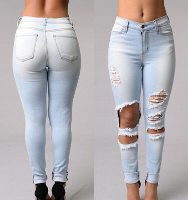 

CANISWomens Destroyed Ripped Distressed Slim Denim Pants Boyfriend Jeans Trousers New