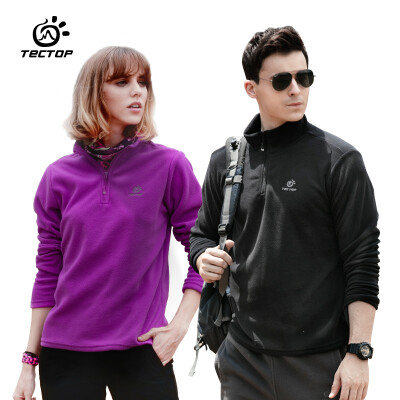 

TECTOP catching fleece outdoor thickening warm men&women catching fleece solid color stand collar half cardigan soft&comfortable catching fleece MZRY033 mens black 3XL