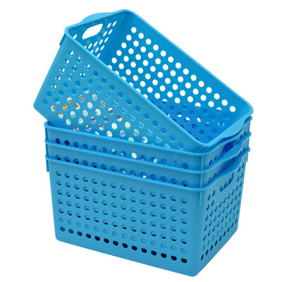 

JEKO&JEKO Plastic Storage Basket 4 Pack Snack Storage Basket Desktop Shelf Finishing Basket Multi-purpose Storage Basket Blue SWB-5214