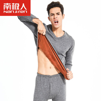 

Antarctic thermal underwear men&39s V-neck fashion youth section plus plus cashmere winter autumn clothes autumn pants suit male gray