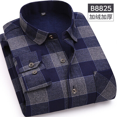 

Business Casual Men Long Sleeve Shirt Winter Silm Fit Keep Warm Fashion Lattice