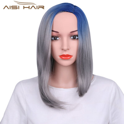 

AISI HAIR Synthetic Short Wigs for Short Wig Blue and Silver Gray Wig African American Hair