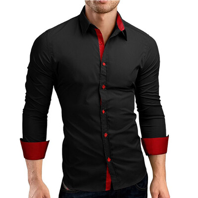 

Men Shirt Brand 2017 Male High Quality Long Sleeve Shirts Casual Hit Color Slim Fit Black Man Dress Shirts 4XL C936