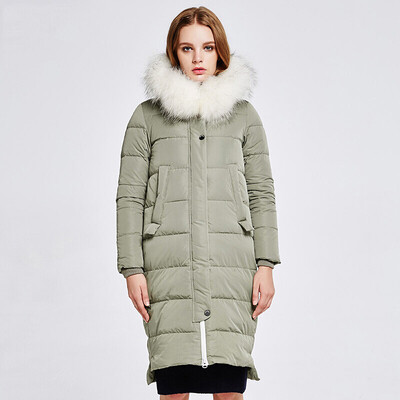 

Snowflake winter fashion down jacket ladies long hair collar loose jacket X1601756 gray bean green | 4143 180