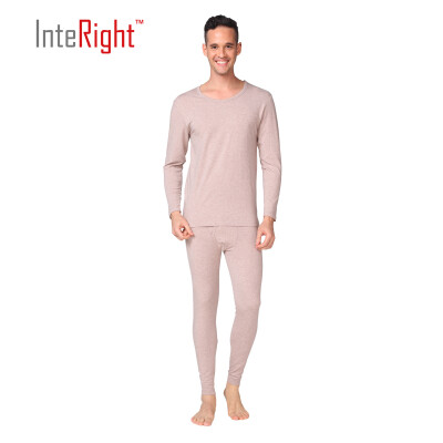 

INTERIGHT Qiuyi Qiuqi Men New round neck underwear basic thermal underwear set brown yellow L