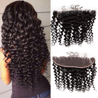 

Indian Virgin Hair Natural Color 13x4 Lace Frontal Closure Deep Wave Pre Plucked With Baby Hair