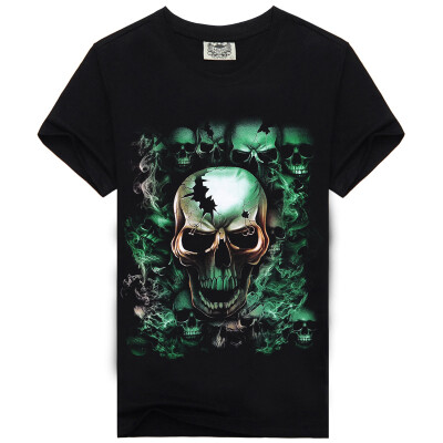 

Men's Black 3D Graphics Printed Rock Skull Pattern Short Sleeve T-Shirt Top Tee Shirt M-XXXL（Green Hell King）