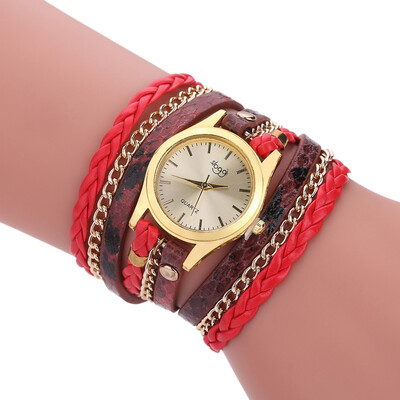 

2017 New Fashion Womens Casual Vintage Multilayer Wristwatch Weave Wrap Rivet Leather Bracelet Wrist Watch