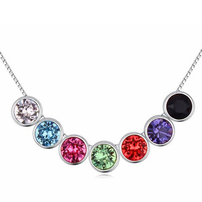 

Colorful Rhinestone Rainbow Necklaces Pendants For Women Austrian Crystal Beads Box Chain Necklace 20099