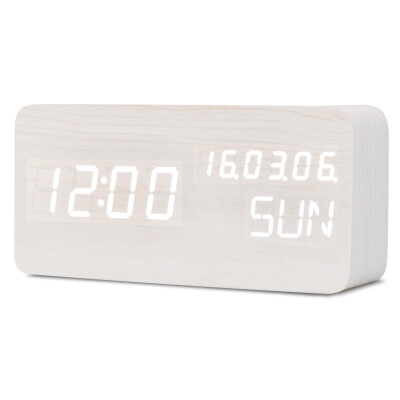 

LED Digital Alarm Clock Wooden Voice Control Table Clock Calendar Week LED Display Desk Clock USB Power Travel Clock