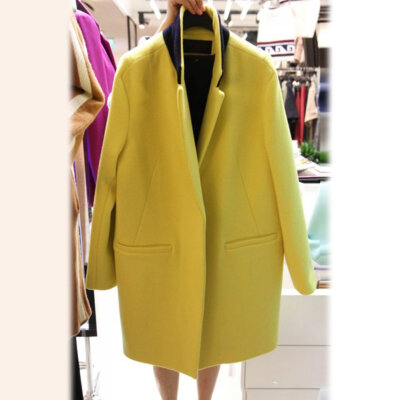 

Fashion Solid Color Loose Cocoon Type Turn-down Collar Woolen Coat for Women