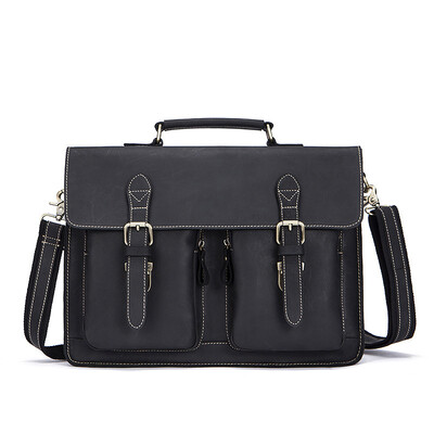 

DALFR Genuine Leather Messenger Bags for Men 19 Inch Vintage Bags Crazy Horse Leather Handbags for Men Famous Brand Briefcase