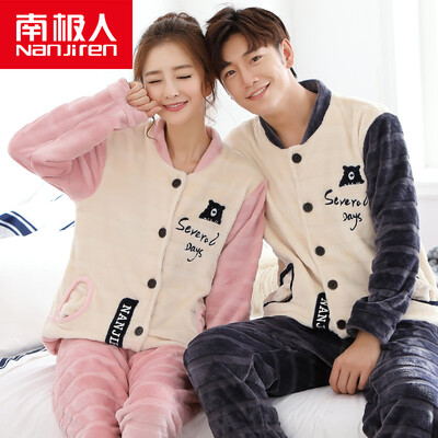 

Antarctic pajamas women&39s autumn&winter long-sleeved coral cashmere home service thicker flannel couples pajamas male collar card set N675X21031-5 male bear